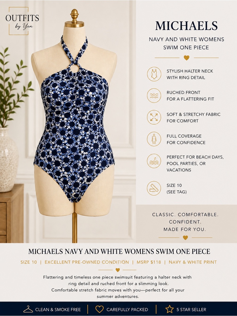 Michaels Navy and White Womens Swim One Piece